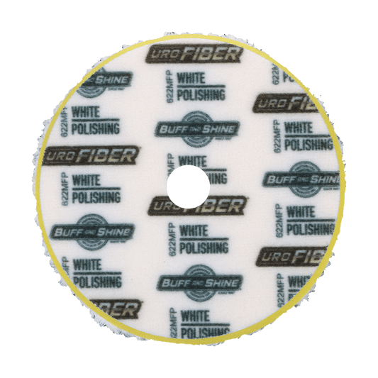 622MFP - 6" URO Fiber® Microfiber Pad (White Fibers) Dark Yellow Foam Interface (Edge Bevel) - Polishing