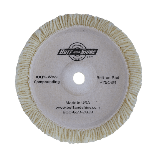 7502N - 7.5" 100% Natural Wool (4 Ply Twist) Bolt-On Wool Pad - Cutting